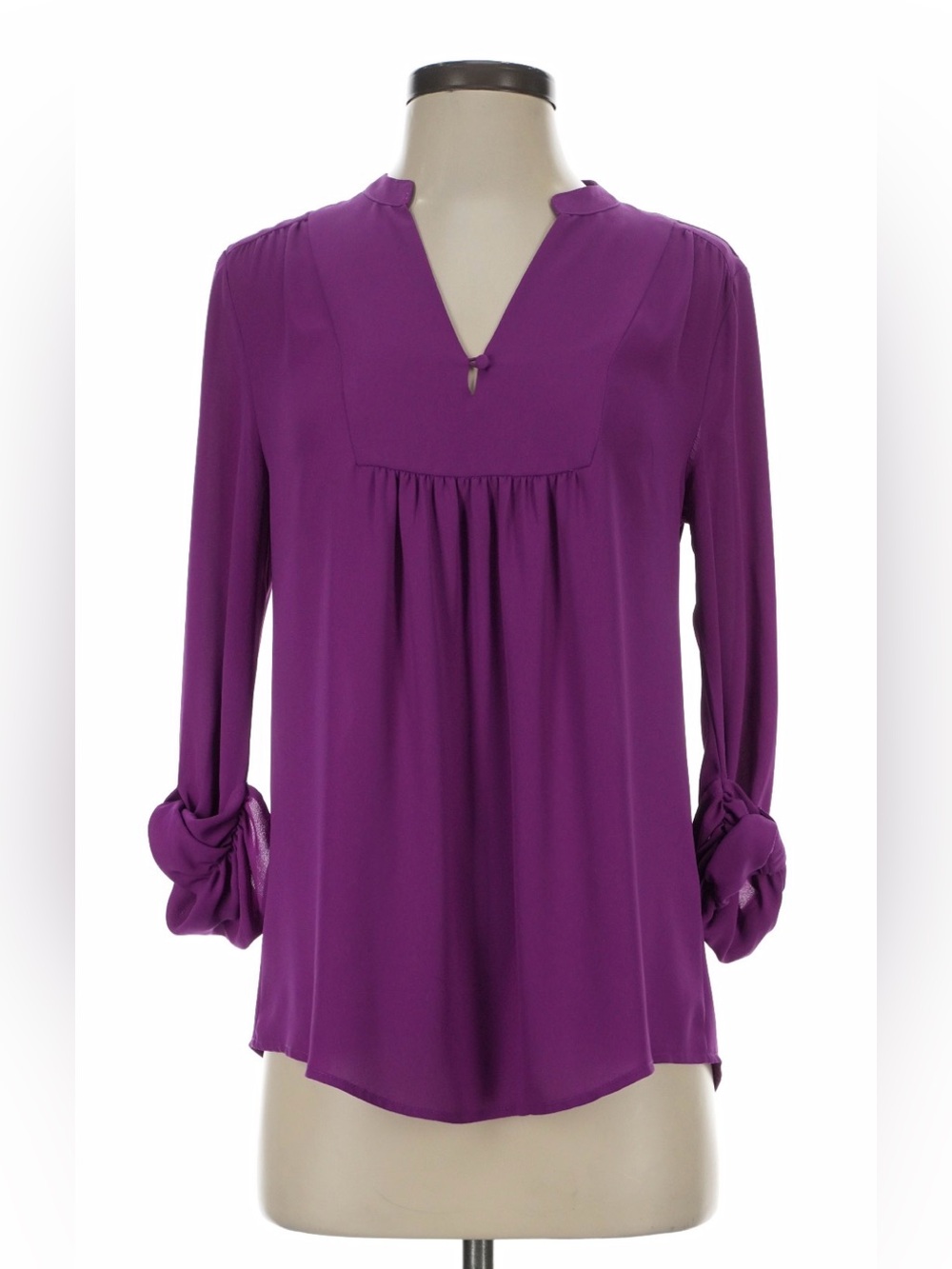 Brixon Ivy Purple Keyhole V-Neck Long Sleeve Blouse